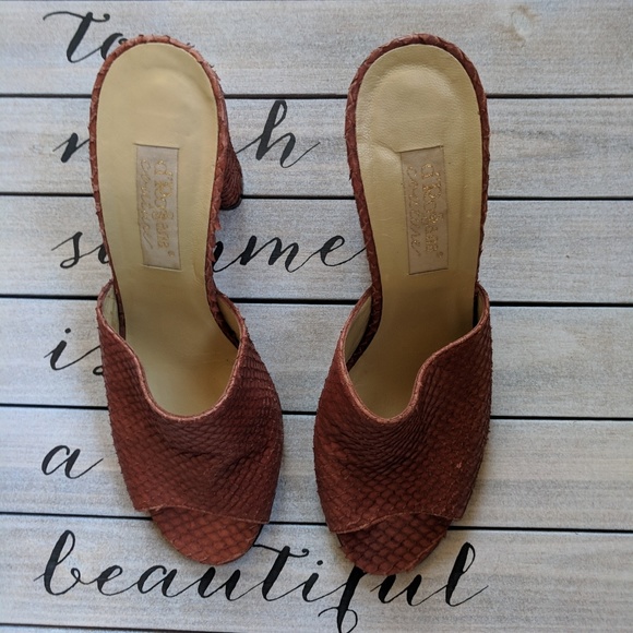 Genuine snakeskin python leather open toe mules - Picture 7 of 8